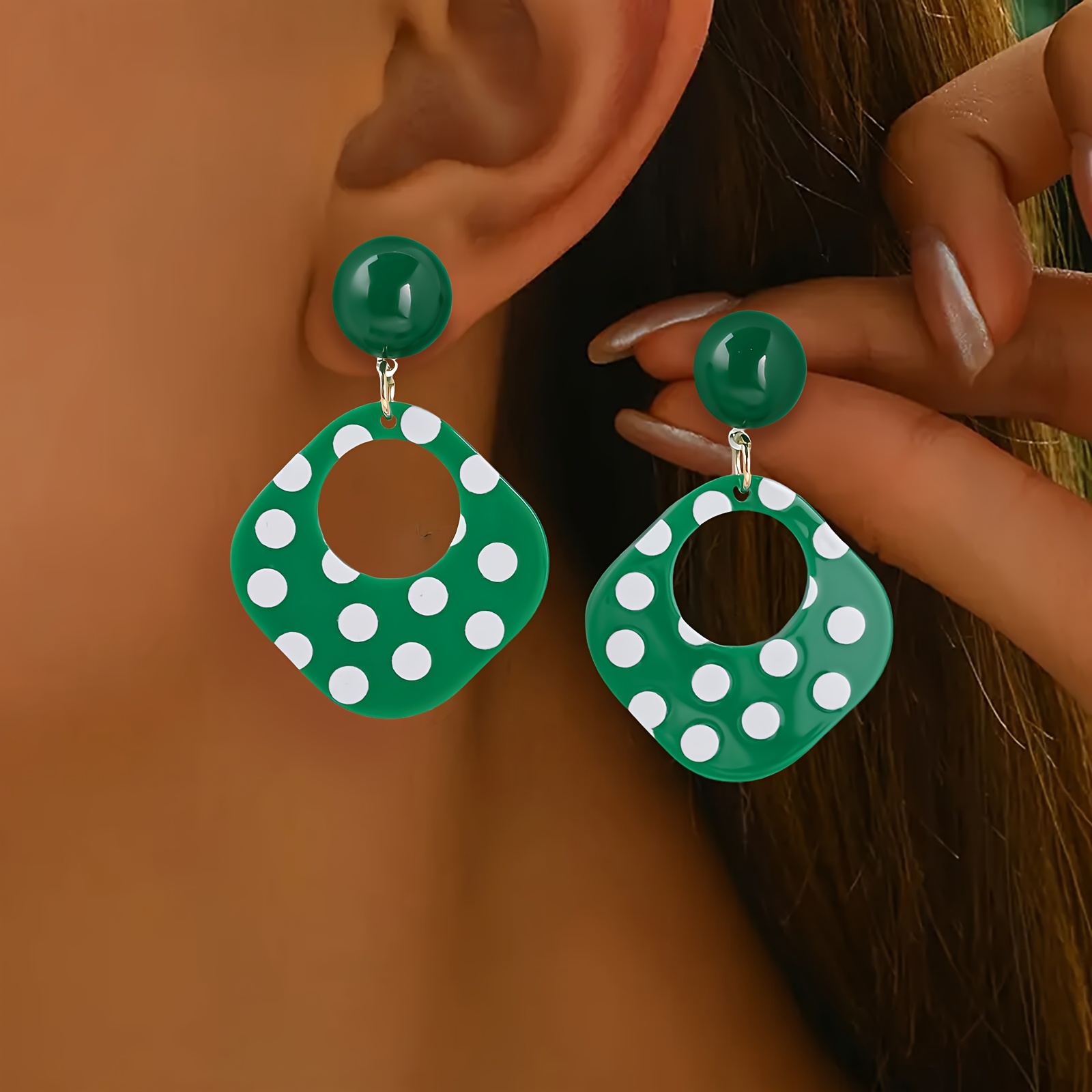 Retro Style Polka Dot Dangle Earrings Statement Jewelry